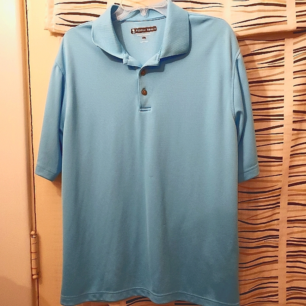 Pebble Beach Sea Blue Polo Shirt Classic Design Mens Large